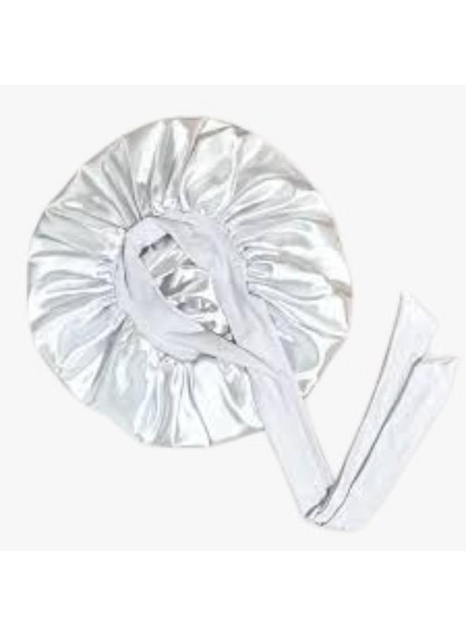 Satin Bonnet, Silk Sleep Bonnet, Double Layer Satin Bonnet with Hair Ties for Women - White - Image 2