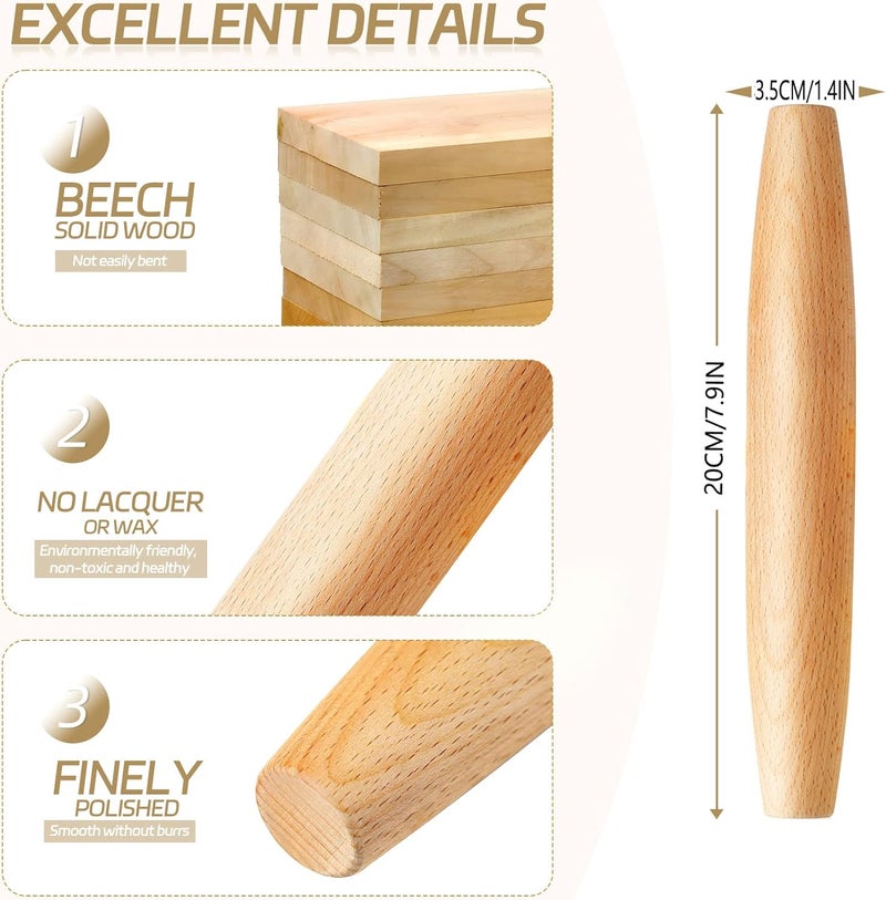 VINMEN French Rolling Pin for Baking  AMPSEVEN Wooden Rolling Pin Dough Roller for Pizza Fondant Pasta Dumpling tortillas 20cm79inch - Image 2
