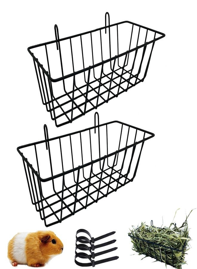 WEWAYKGJ Rabbit Hay Feeder Rack Guinea Pig Hay Dispenser for Cage Hanging Metal Feeder Small Animals Hay Holder Manger for Rabbits Guinea Pigs Chinchillas Ferrets (Black - 2 in a Group) - Image 1