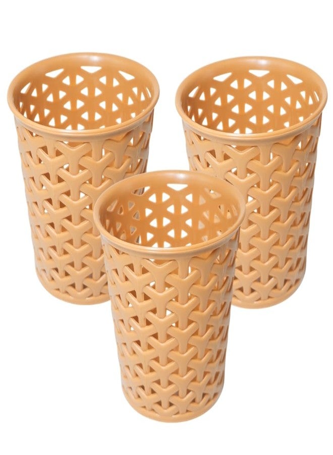 MORVI Linea Small Round Plastic Multipurpose Organizer For Kitchen, Bathroom, Salon, Office|Stationery,Cutlery,Pen,Makeup Brushes Holder|Hanging Toothbrush Stand |Pack Of 3 | CAMEL - Image 1