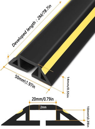 Floor Cord Cover 2M/6.5FT Self Adhesive Cord Hider Floor Cable Management Power Cord Protector Floor Electric Cord Covers for Home, Offices, School, Cable Cavity: 20MM(W) x 10MM(H) Black - view 2