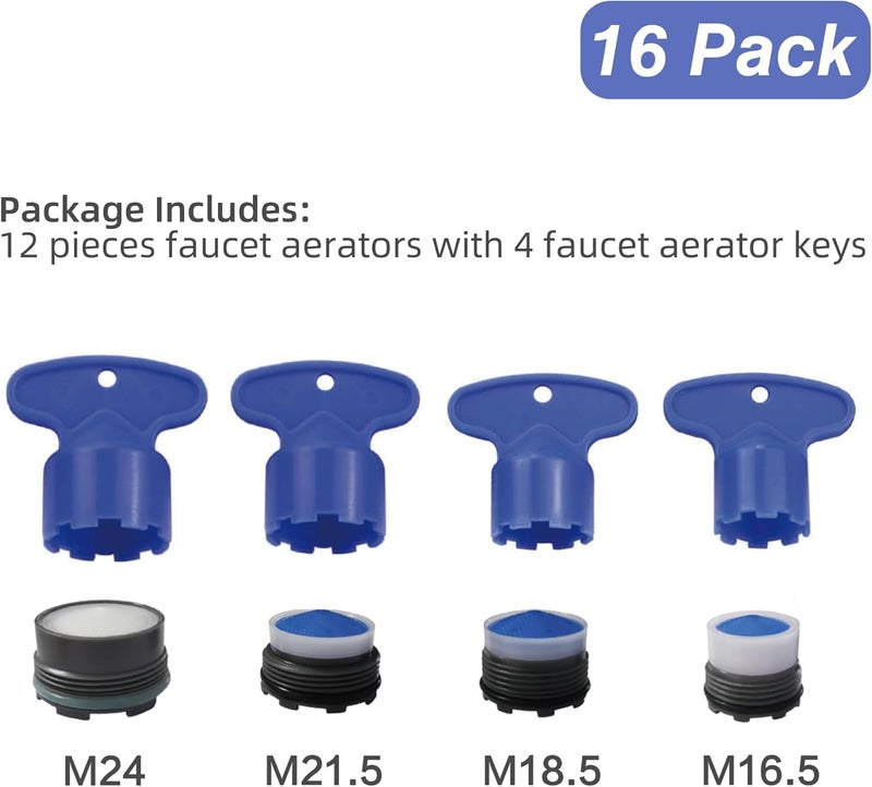 iFealClear 12 Pieces Faucet Sink Aerators with 4 Pieces Removal Wrench Tool, Water Saving Flow Restrictor Set Replacement Part, for Bathroom or Kitchen Sink, Male Threads 16.5 18.5 21.5 24 - Image 5