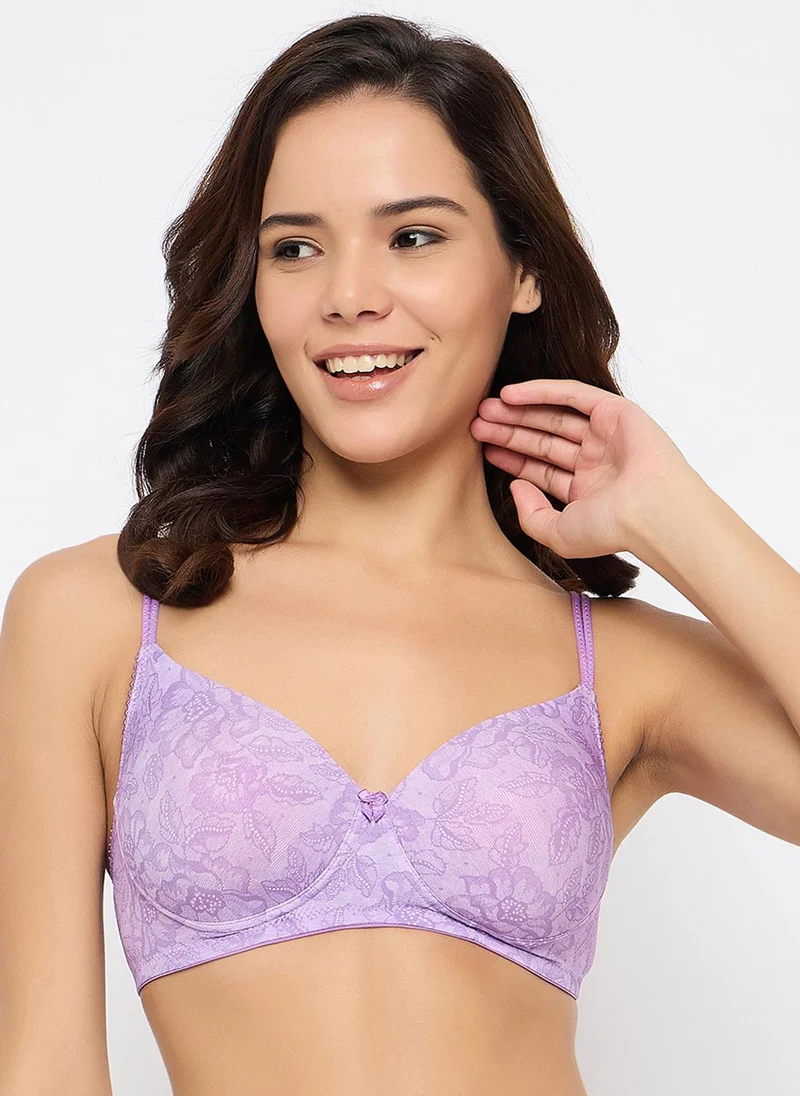 Clovia Clovia Padded Non-Wired Full Cup Floral Print T-shirt Bra in Lilac