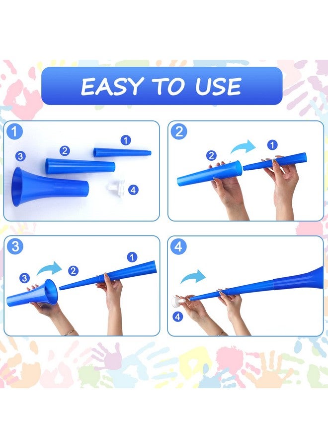 Sosation 4 Pieces Collapsible Stadium Horn 24 Inch Vuvuzela Plastic Trumpet Horn Blow Horn Noisemakers For Sporting Events Graduation Games School Sports Party Supplies Favors Accessories (Blue) - Image 4