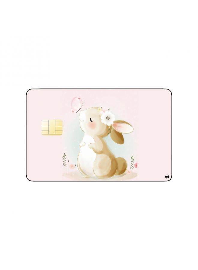 RKN PRINTED BANK CARD STICKER Cute Rabbit Drawing With Roses - Image 1