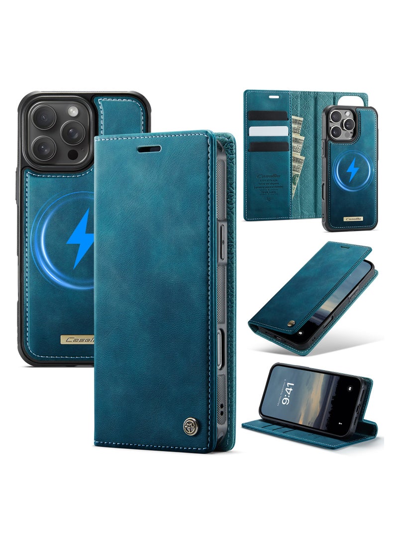 CaseMe Phone Case Cover Luxury PU Leather Design Flip Cover Card Slot Holder Support Magnetic wireless charging Back Cover detachable Compatible with IPhone 16 Pro Max  ( Green ) - Image 1