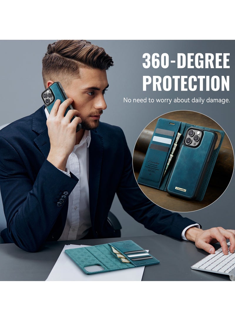 CaseMe Phone Case Cover Luxury PU Leather Design Flip Cover Card Slot Holder Support Magnetic wireless charging Back Cover detachable Compatible with IPhone 16 Pro Max  ( Green ) - Image 4