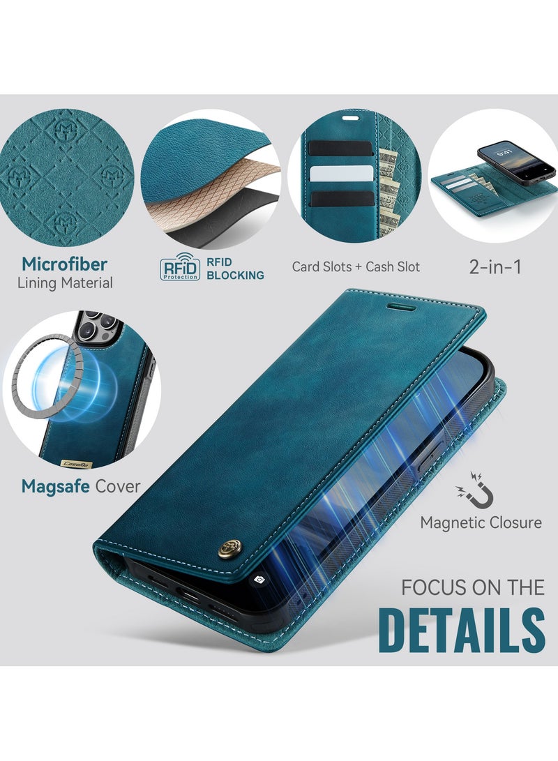 CaseMe Phone Case Cover Luxury PU Leather Design Flip Cover Card Slot Holder Support Magnetic wireless charging Back Cover detachable Compatible with IPhone 16 Pro Max  ( Green ) - Image 3