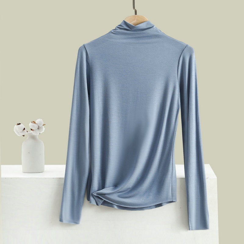 Bitter Cotton Base Shirt Women's Half-High Collar Long-Sleeved T-Shirt with Random Fit Seamless Slim Top Autumn Clothes New Winter - Image 1