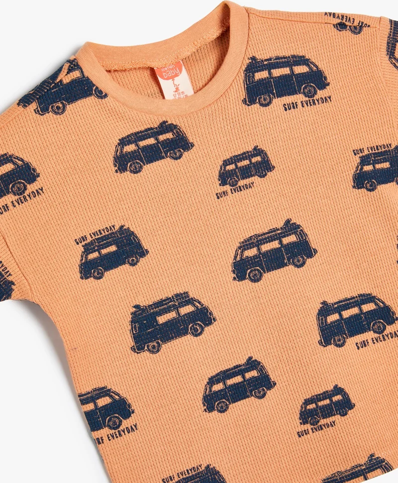 كوتون T-Shirt Short Sleeve Car Printed Crew Neck Cotton