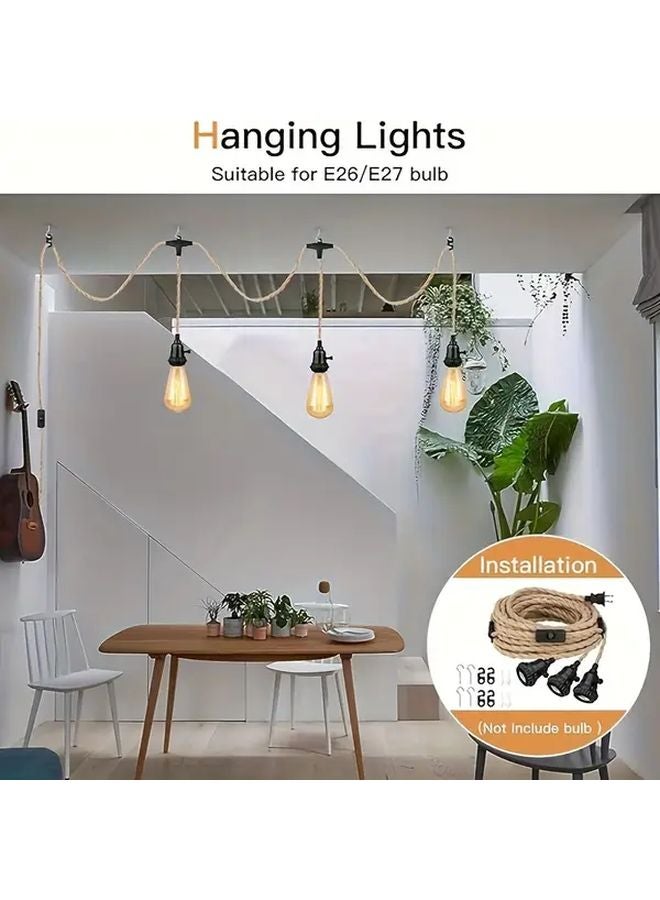 Industrial Style 3 Light Pendant Set With Braided Jute Rope Metal Hanging Fixture 1PACK - Image 5