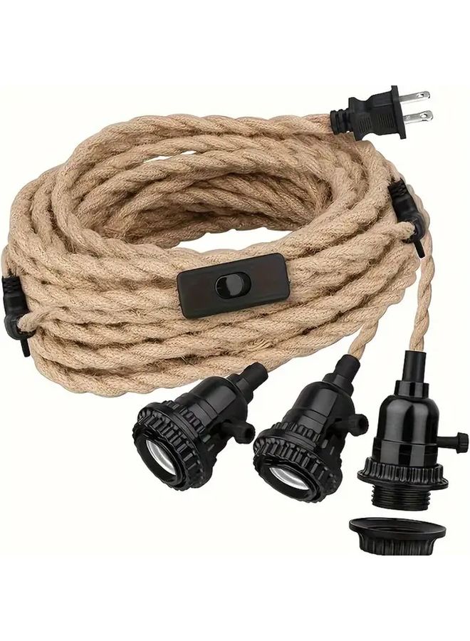 Industrial Style 3 Light Pendant Set With Braided Jute Rope Metal Hanging Fixture 1PACK - Image 2