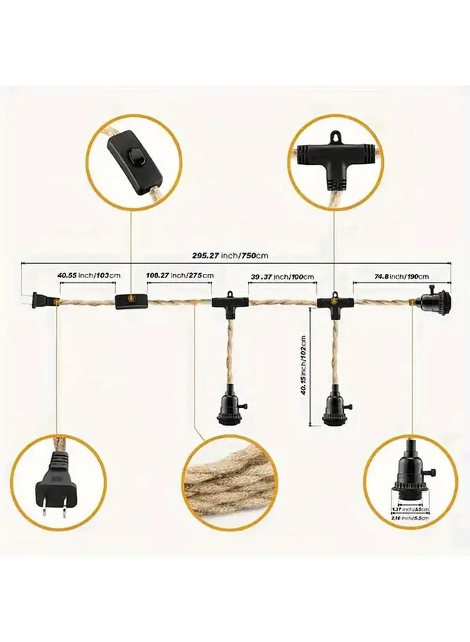 Industrial Style 3 Light Pendant Set With Braided Jute Rope Metal Hanging Fixture 1PACK - Image 3