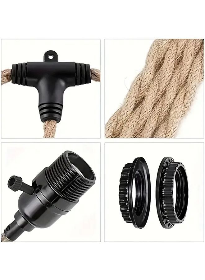 Industrial Style 3 Light Pendant Set With Braided Jute Rope Metal Hanging Fixture 1PACK - Image 4