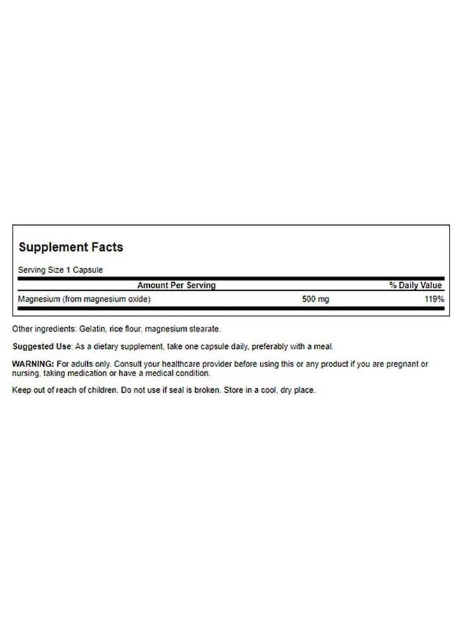 Swanson Magnesium Oxide 500 mg 100 Caps - Image 2