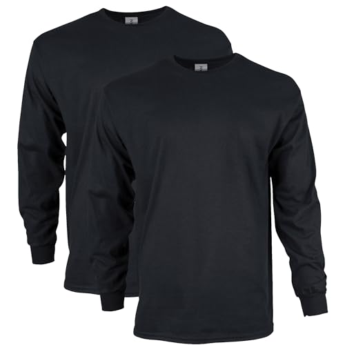 Gildan Mens Ultra Cotton Long Sleeve TShirt Style G2400 Multipack Black 2Pack Large - Image 1