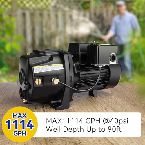 Acquaer Shallow/Deep Well Jet Pump, Cast Iron Convertible Pump with Ejector Kit, Well Depth Up to 25ft or 90ft, 115V/230V Dual Voltage, Automatic Pressure Switch - Image 3