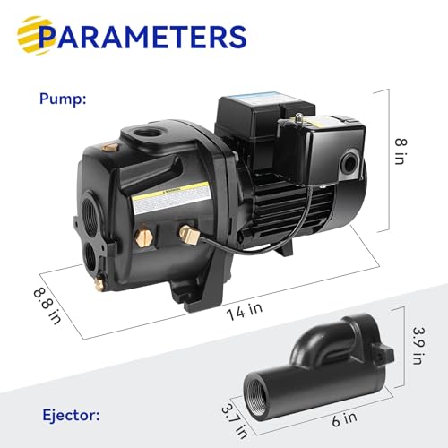 Acquaer Shallow/Deep Well Jet Pump, Cast Iron Convertible Pump with Ejector Kit, Well Depth Up to 25ft or 90ft, 115V/230V Dual Voltage, Automatic Pressure Switch - Image 2