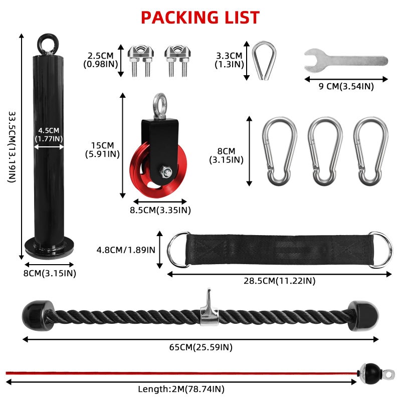 LFJ LAT Pull Down and Lift Weight Pulley System Cable Machine Pulley Attachment for Triceps Pull Down, Biceps Curl, Back, Forearm, Shoulder Home Gym Equipment (Red Set with Aluminum Alloy Pulley) - Image 2