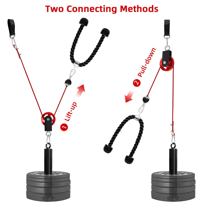 LFJ LAT Pull Down and Lift Weight Pulley System Cable Machine Pulley Attachment for Triceps Pull Down, Biceps Curl, Back, Forearm, Shoulder Home Gym Equipment (Red Set with Aluminum Alloy Pulley) - Image 5