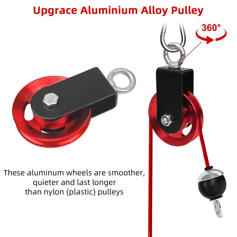 LFJ LAT Pull Down and Lift Weight Pulley System Cable Machine Pulley Attachment for Triceps Pull Down, Biceps Curl, Back, Forearm, Shoulder Home Gym Equipment (Red Set with Aluminum Alloy Pulley) - Image 3