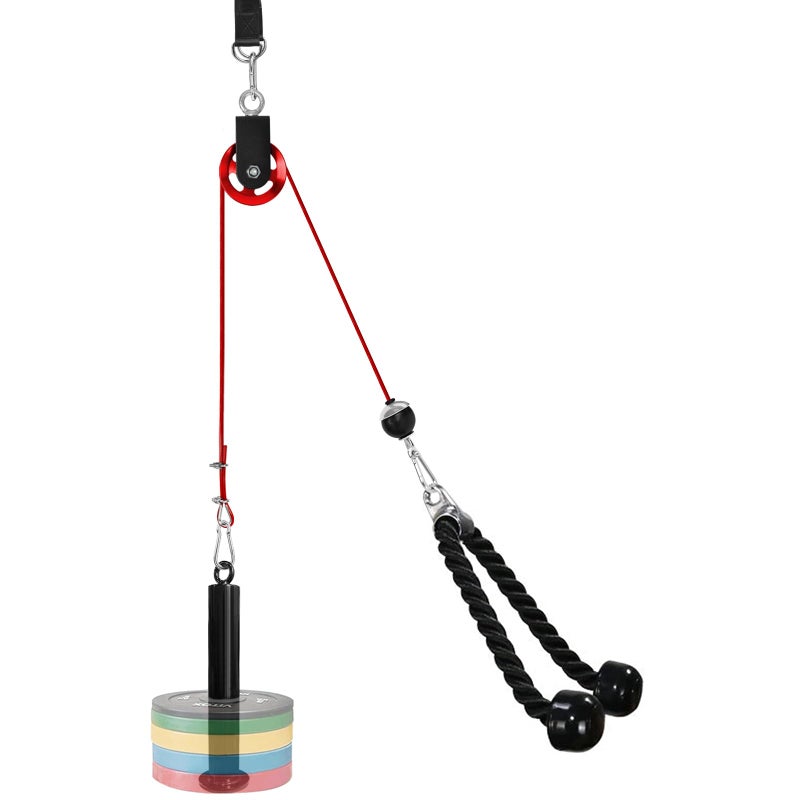 LFJ LAT Pull Down and Lift Weight Pulley System Cable Machine Pulley Attachment for Triceps Pull Down, Biceps Curl, Back, Forearm, Shoulder Home Gym Equipment (Red Set with Aluminum Alloy Pulley) - Image 1