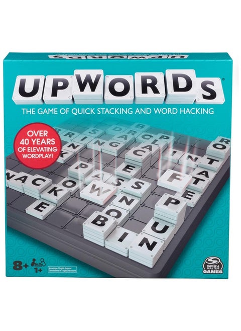 Upwords Word Game With Stackable Letter Tiles & Rotating Game Board ; Games For Family Game Night ; Family Games For Adults And Kids Ages 8 And Up