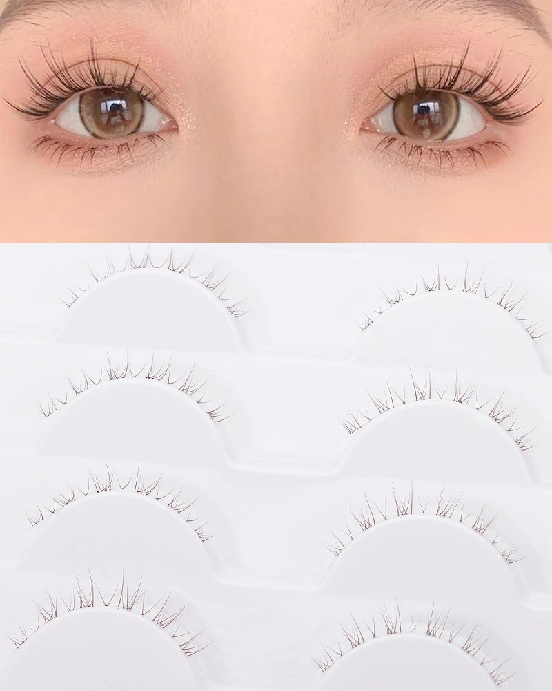 outopen 10 Pairs Brown Lashes Clear Band Brown Manga Lashes Japanese Anime Cosplay Eyelashes Asian False Eyelashes Natural Look Like Individual Clusters(A01-Manga Lashes 8-13mm) - Image 4