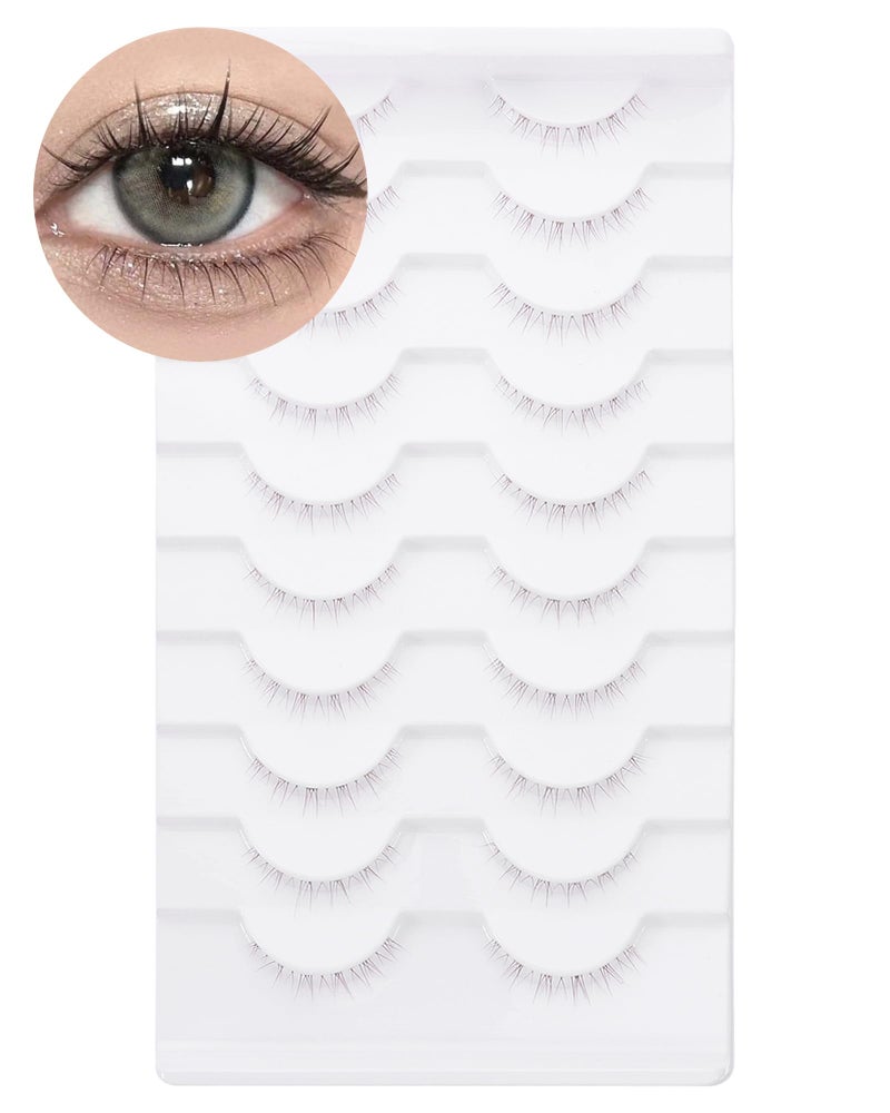 outopen 10 Pairs Brown Lashes Clear Band Brown Manga Lashes Japanese Anime Cosplay Eyelashes Asian False Eyelashes Natural Look Like Individual Clusters(A01-Manga Lashes 8-13mm) - Image 1