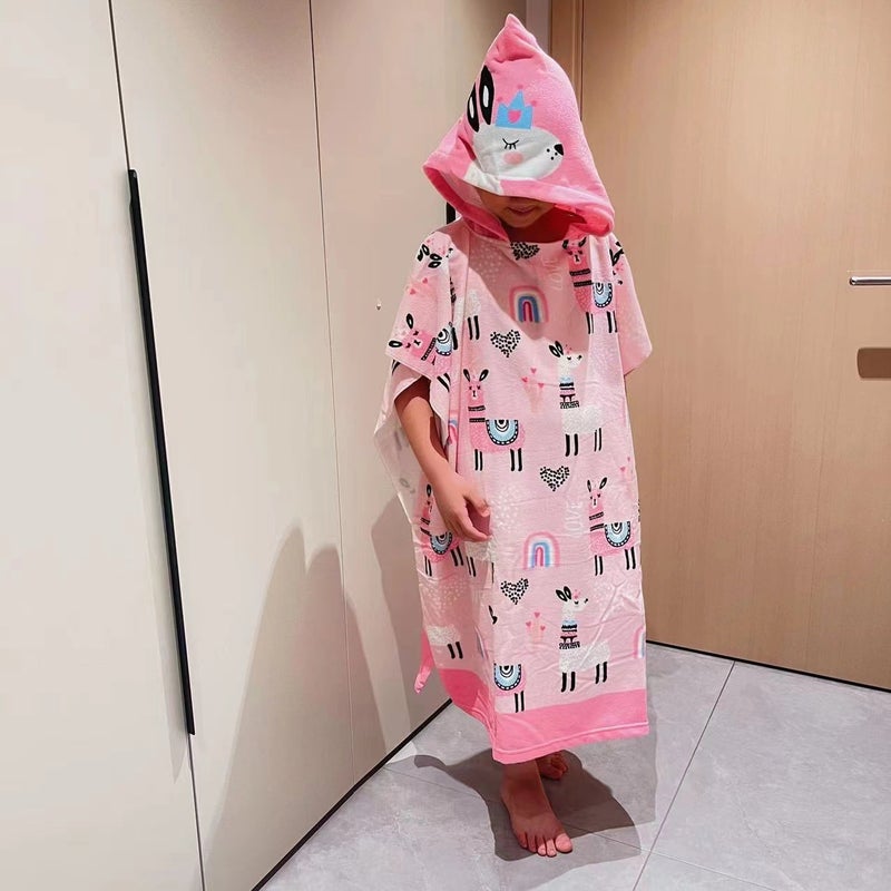 Kids Hooded Poncho Towel Quick-Dry Bathrobe Crown alpaca 75*180cm (suitable for 140*170cm) 