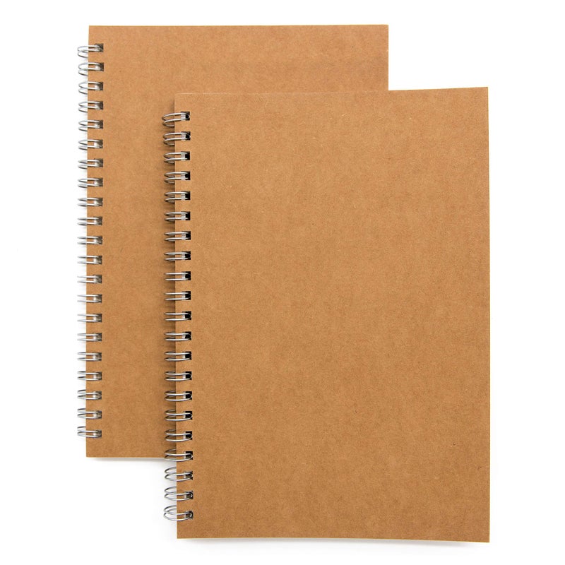 DSTELIN Soft Cover Spiral Notebook Journal 2-Pack, Blank Sketch Book Pad, Wirebound Memo Notepads Diary Notebook Planner with Unlined Paper, 100 Pages/ 50 Sheets, 7.5 inch x 5.1 inch (Brown)  - Image 1