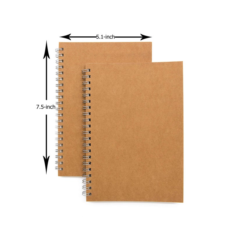 DSTELIN Soft Cover Spiral Notebook Journal 2-Pack, Blank Sketch Book Pad, Wirebound Memo Notepads Diary Notebook Planner with Unlined Paper, 100 Pages/ 50 Sheets, 7.5 inch x 5.1 inch (Brown)  - Image 2