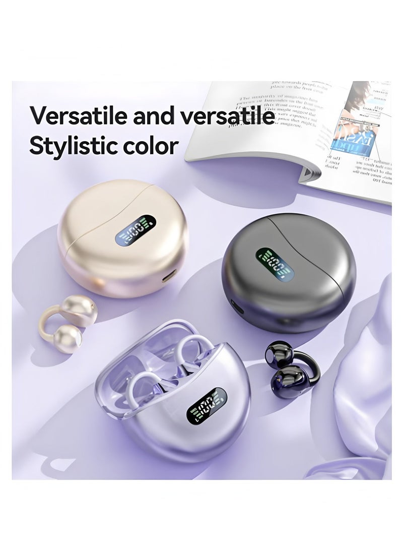 Apluynm Wireless Clip Headphones Buds with Bluetooth 5.49 Low Latency, HD Sound, LED Power Display Earphones Comfortable Fit Waterproof in-Ear Earbuds with Mic for Multi-Scenario Suitable for All Ages (Purple) - Image 3
