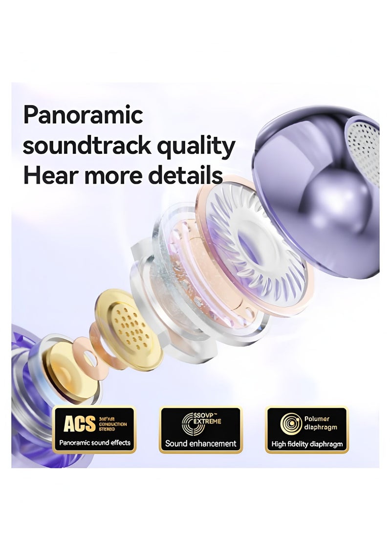 Apluynm Wireless Clip Headphones Buds with Bluetooth 5.49 Low Latency, HD Sound, LED Power Display Earphones Comfortable Fit Waterproof in-Ear Earbuds with Mic for Multi-Scenario Suitable for All Ages (Purple) - Image 5