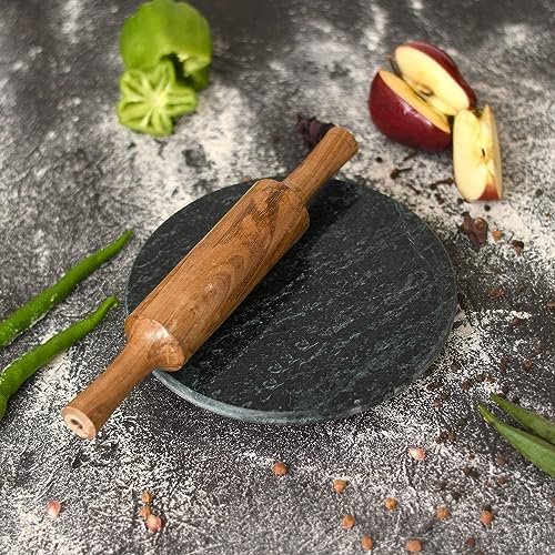 RJ kitchenware Store Green Marble chakla belan 10 Inch Marble Chakla with 12 Inch Belan for Home & Kitchen Roti Maker chakla belan Rolling pin Boards (Green Marble 10 inch) - Image 2