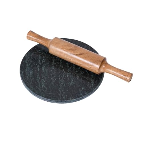 RJ kitchenware Store Green Marble chakla belan 10 Inch Marble Chakla with 12 Inch Belan for Home & Kitchen Roti Maker chakla belan Rolling pin Boards (Green Marble 10 inch) - Image 1