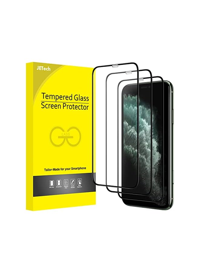 جي تيك واقي شاشة بتغطية كاملة من JETech لهاتف iPhone 11 Pro Max/iPhone XS Max مقاس 6.5 بوصة، حافة سوداء، طبقة من الزجاج المقوى 9H، صديق للحافظة، شفاف عالي الدقة، 3 عبوات