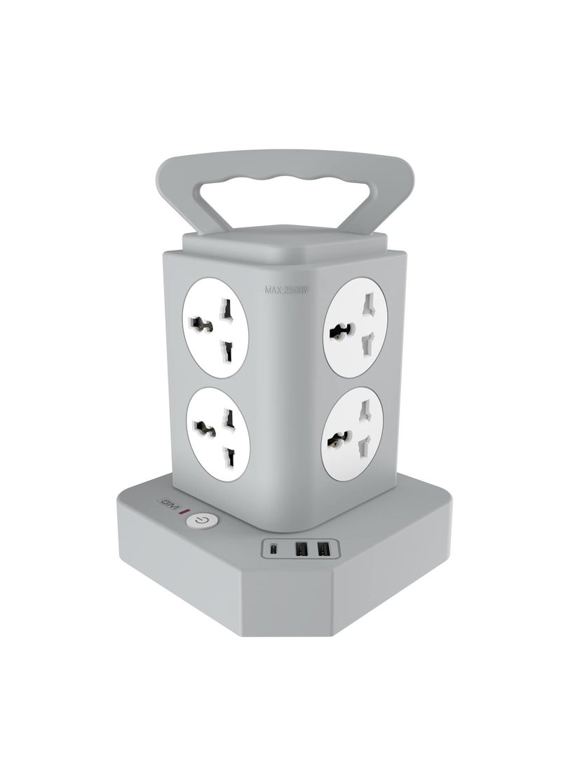 GM GM 91 GHoop Tower Spike Guard with A C Type USBMaster SwitchIndicator Safety Shutter 18 Mtr Wire with Overload Protection 8 International sockets 3 USB Port 1 C Type 2 A Type 31A  - Image 1