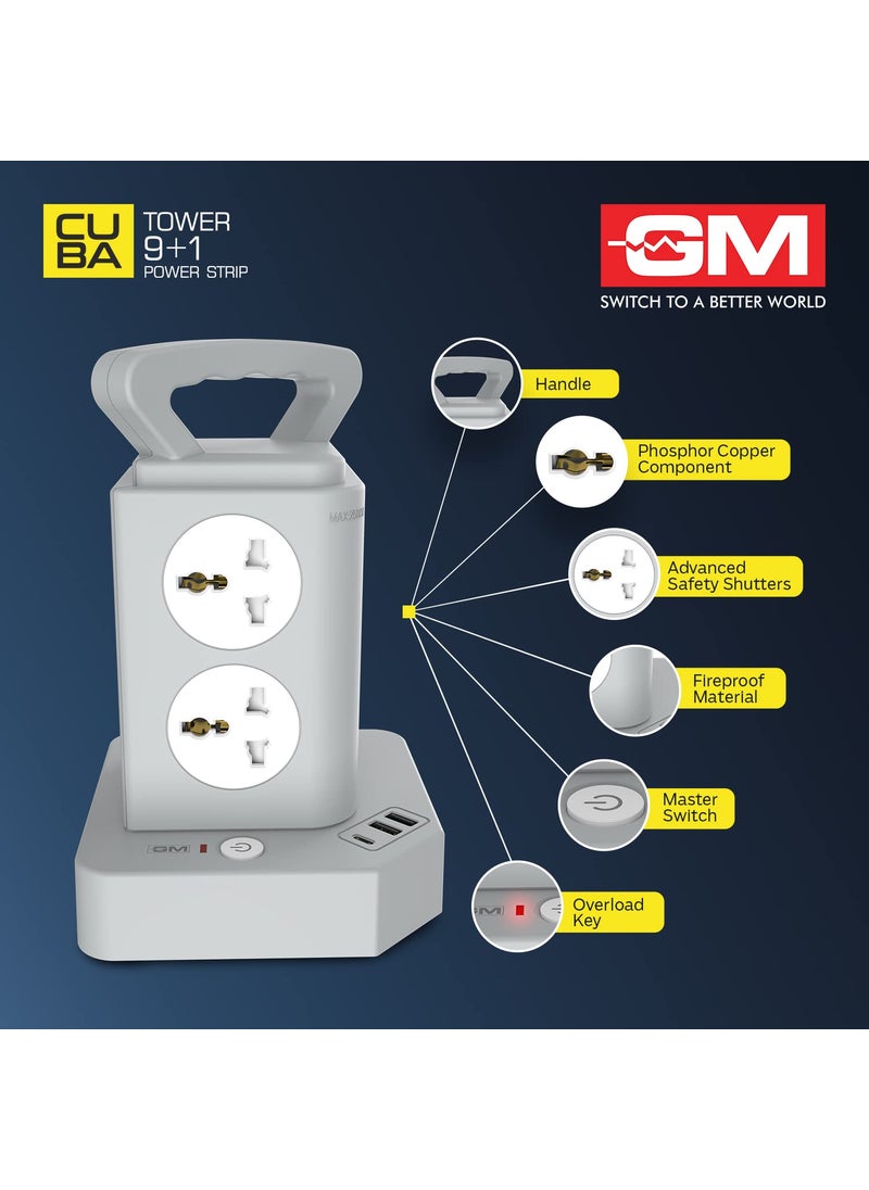 GM GM 91 GHoop Tower Spike Guard with A C Type USBMaster SwitchIndicator Safety Shutter 18 Mtr Wire with Overload Protection 8 International sockets 3 USB Port 1 C Type 2 A Type 31A  - Image 5