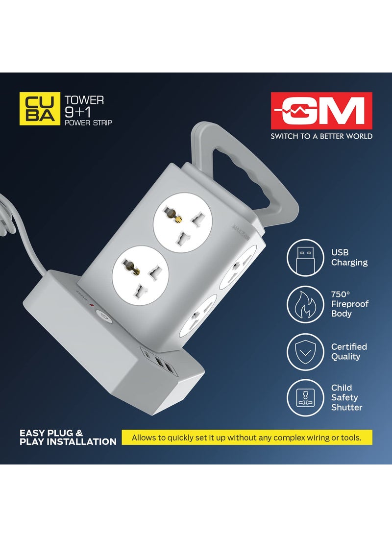 GM GM 91 GHoop Tower Spike Guard with A C Type USBMaster SwitchIndicator Safety Shutter 18 Mtr Wire with Overload Protection 8 International sockets 3 USB Port 1 C Type 2 A Type 31A  - Image 4