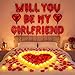 Seenelling Will You Be My Girlfriend Balloon Proposal Decor 24 LED Flameless Tealight Heart Candle 2000 Artificial Rose Petals Love Balloon for Engagement Wedding Decor Romantic Special NightWhite - Image 2
