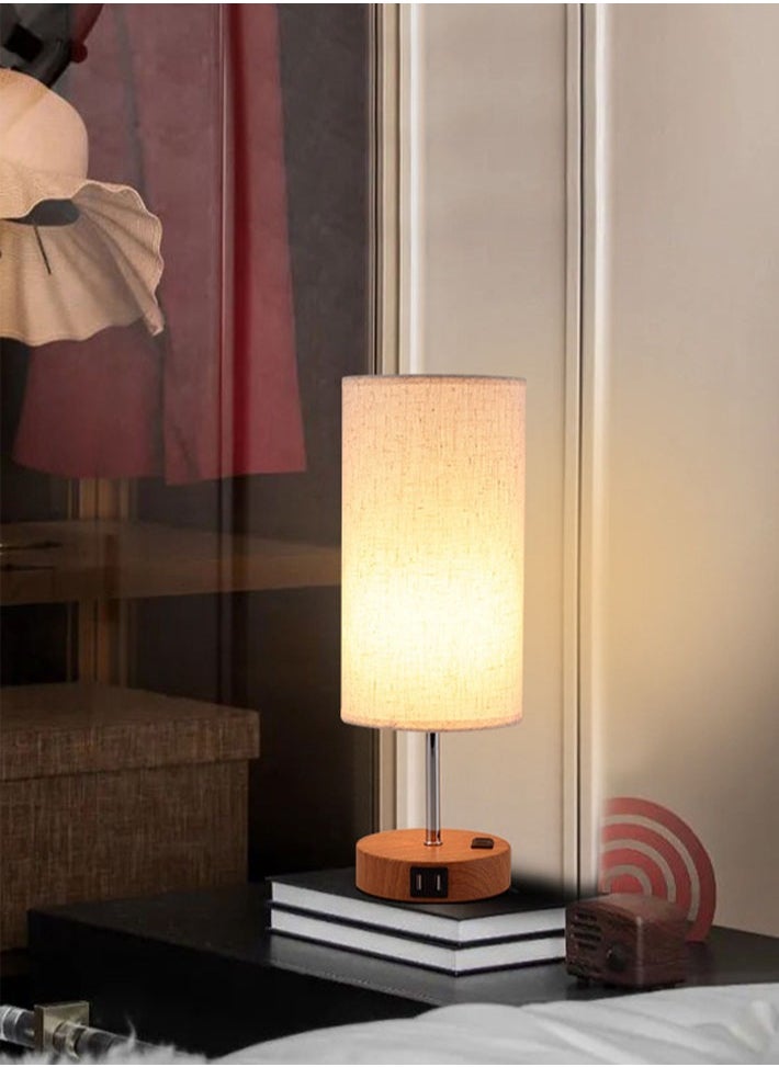 dida-cosmos - Touch Control Table Lamp Bedside Lamp with USB Port Round Flaxen Fabric Shade (LED Bulb Included) - Image 1