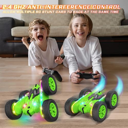 Terucle Remote Control Car Rc Cars Stunt RC Car Toys Upgraded Strip Lights and Headlights Kids Toys DoubleSided 360 Rotating 4WD Drift Truck for Boys Girls Birthday Gift Green - Image 5