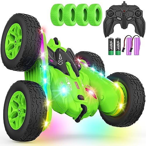 Terucle Remote Control Car Rc Cars Stunt RC Car Toys Upgraded Strip Lights and Headlights Kids Toys DoubleSided 360 Rotating 4WD Drift Truck for Boys Girls Birthday Gift Green - Image 1