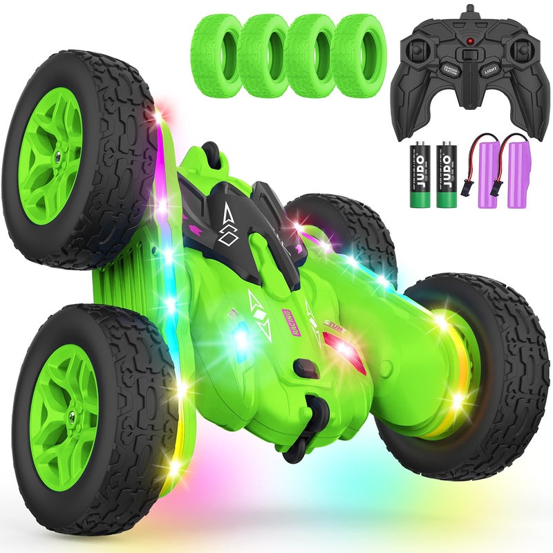 Terucle Remote Control Car Rc Cars Stunt RC Car Toys Upgraded Strip Lights and Headlights Kids Toys DoubleSided 360 Rotating 4WD Drift Truck for Boys Girls Birthday Gift Green - Image 2