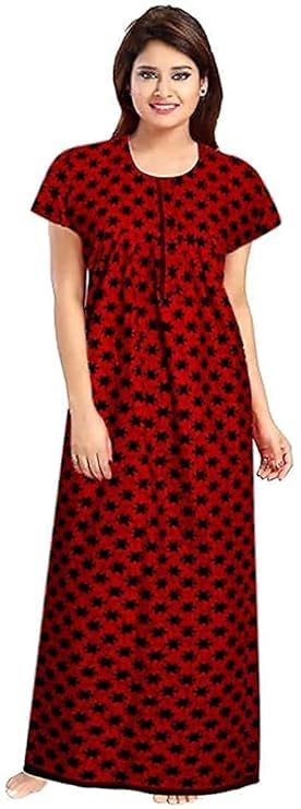 KBNBJ Nighty for Women Cotton Printed Maxi Gown Ankle Length Nighty Night Dress Gown for Women Maxi - (Pack of 2) (Free Size, 9 Ruby Red & Tomato Red) - Image 2