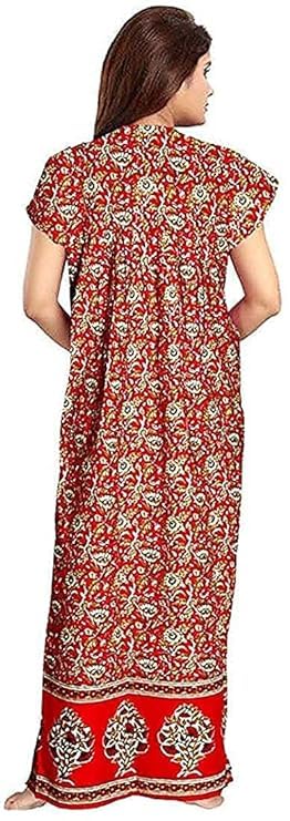 KBNBJ Nighty for Women Cotton Printed Maxi Gown Ankle Length Nighty Night Dress Gown for Women Maxi - (Pack of 2) (Free Size, 9 Ruby Red & Tomato Red) - Image 5