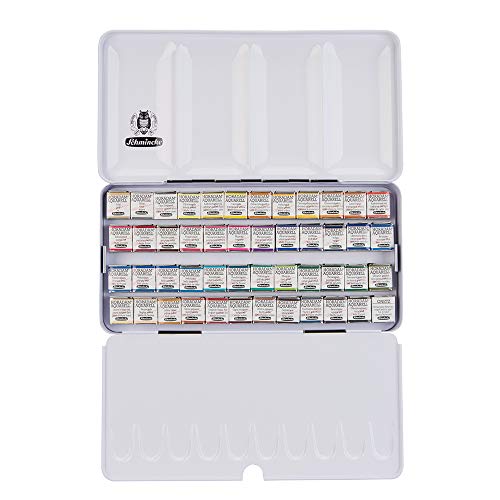 Schmincke - HORADAM® AQUARELL Color Box with 48 Finest Watercolors, 74448097, Black Metal Box, Painting Set, Premium Watercolors, 48 x 1/2 Pans - Image 1