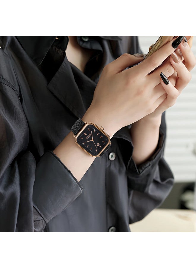 Julius Women's Woven Style Calendar Student Watch Zirconium Light Luxury Versatile Quartz Black Strap Black Dial Ja-1531d - Image 2