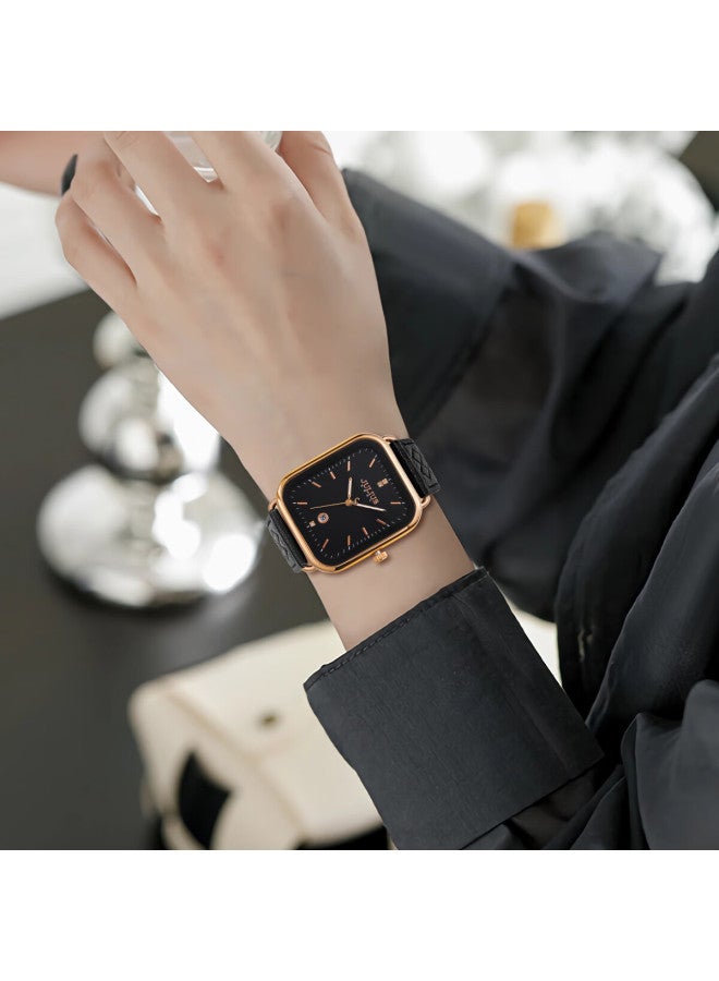 Julius Women's Woven Style Calendar Student Watch Zirconium Light Luxury Versatile Quartz Black Strap Black Dial Ja-1531d - Image 3